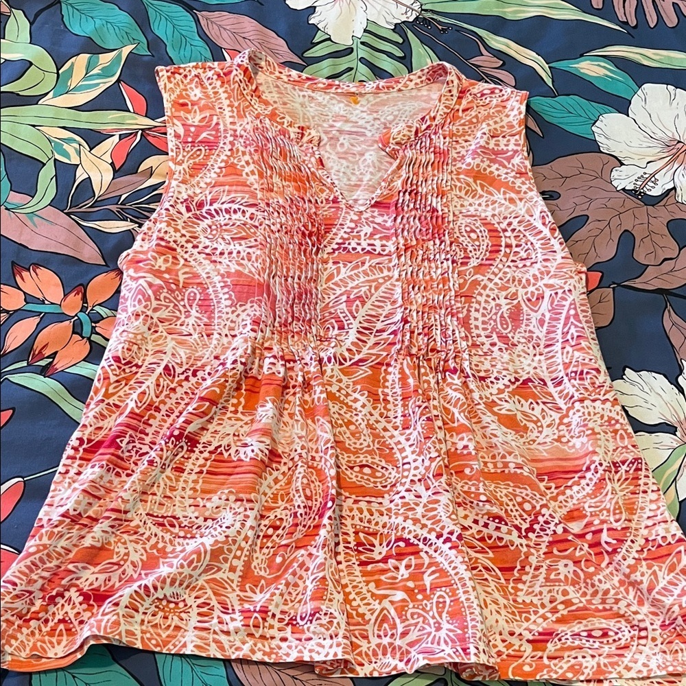 Sleeveless paisley and floral v neck tank new